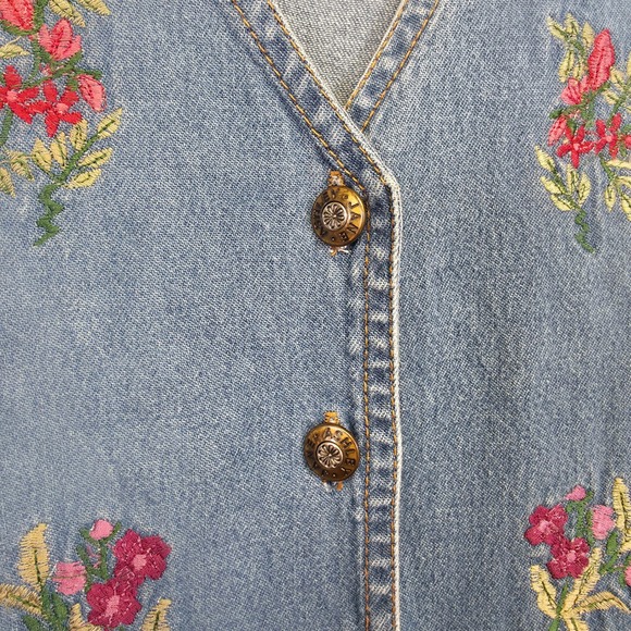 Jane Ashley Denim Dress Women M Blue Floral Embroidered Cottagecore Prairie Midi - Picture 12 of 13